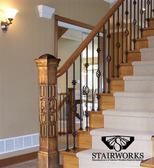 Compass Newel Post W/Oxford Steel Balusters